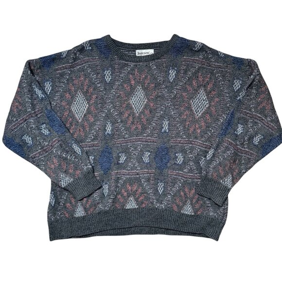 VTG Jantzen Sweater Mens XL Aztec Western Grandpa 90s Mohair Blend Chunky Knit - Picture 1 of 8
